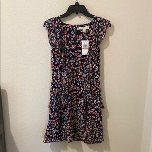 New Michael Kors Coral Peach Floral Ruffled Dress In Size Petite Small